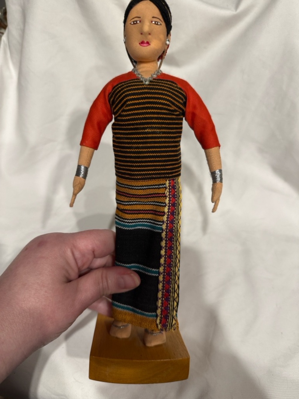 Handmade Bangladeshi Cloth and Wood Doll in Red and Black Outfit